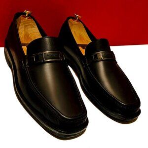$849.00 !! FERRAGAMO MEN'S BLACK LEATHER BLK BIT'S LOAFERS SHOES SIZE 10 D